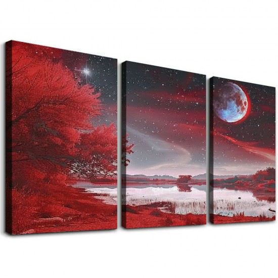 Shangniulu Farmhouse Wall Art For Living Room Large Canvas Wall Decor Office Pictures Red Lakes And Trees Landscape Wall Painting Prints Artwork Ready To Hang Bedroom Home Decor Art Works