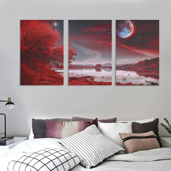 Shangniulu Farmhouse Wall Art For Living Room Large Canvas Wall Decor Office Pictures Red Lakes And Trees Landscape Wall Painting Prints Artwork Ready To Hang Bedroom Home Decor Art Works