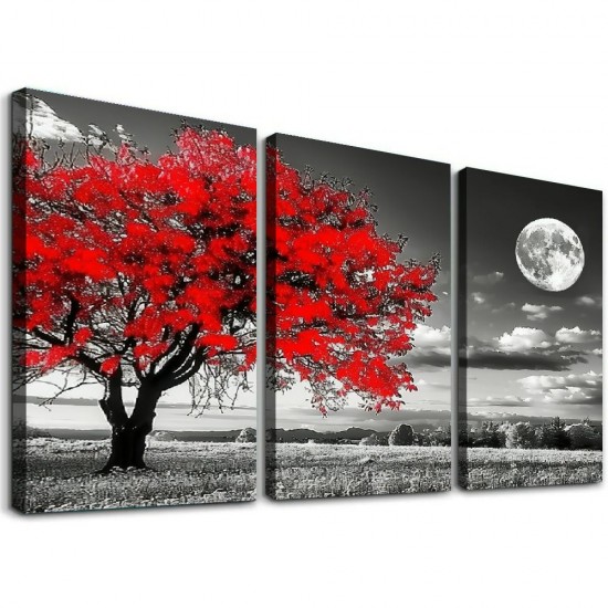 Shangniulu Living Room Office Wall Decor Bedroom Decor Black And White Landscape Wall Painting Red Tree Scenery Pictures Canvas Prints Ready To Hang For Room Home Decoration