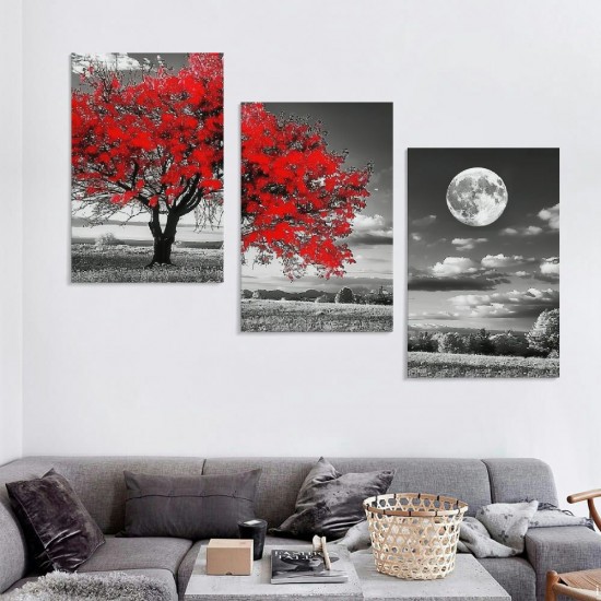 Shangniulu Living Room Office Wall Decor Bedroom Decor Black And White Landscape Wall Painting Red Tree Scenery Pictures Canvas Prints Ready To Hang For Room Home Decoration