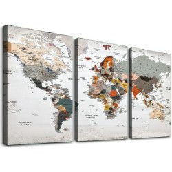 Shangniulu World Map Wall Decoration for Bedroom Office Wall Art Print Pictures Painting Canvas Frame Map Decoration and living room Ready to Hang