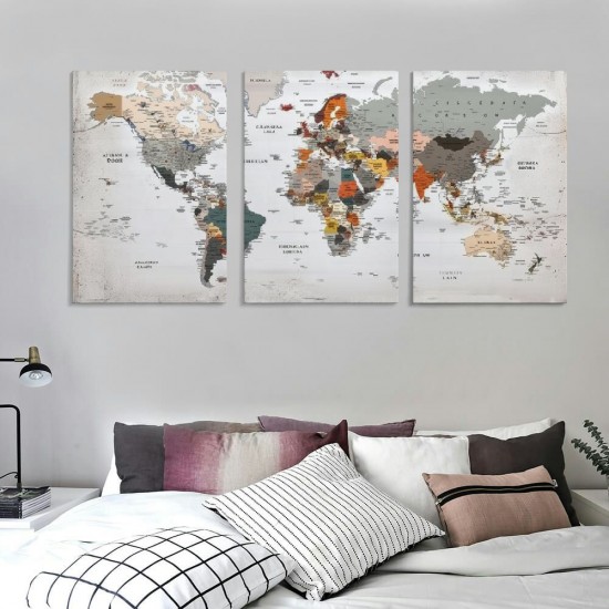 Shangniulu World Map Wall Decoration for Bedroom Office Wall Art Print Pictures Painting Canvas Frame Map Decoration and living room Ready to Hang