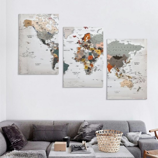 Shangniulu World Map Wall Decoration for Bedroom Office Wall Art Print Pictures Painting Canvas Frame Map Decoration and living room Ready to Hang