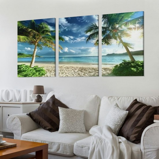 Shangniulu Wall Art Sea Beach Coconut Tree Landscape Picture Print Canvas Wall Art Modern Giclee Artwork Home Decor Stretched and Framed Ready to Hang