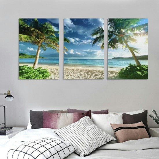 Shangniulu Wall Art Sea Beach Coconut Tree Landscape Picture Print Canvas Wall Art Modern Giclee Artwork Home Decor Stretched and Framed Ready to Hang