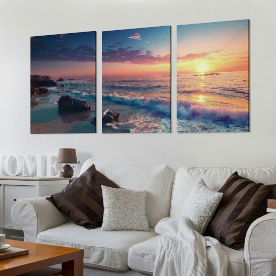 Shangniulu Beach Wall Art Sea Ocean Landscape Picture Print Canvas Wall Art Modern Giclee Artwork Home Decor Stretched and Framed Ready to Hang