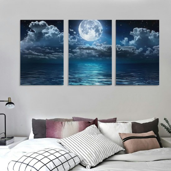 Shangniulu Wall Art Moon Sea Ocean Landscape Picture Canvas Wall Art Print Paintings Modern Artwork for Living Room Wall Decor and Home Décor Framed Ready to Hang