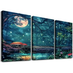 Shangniulu Lake Water Pictures Canvas Wall Art for Living room Bedroom Wall Decor,Tree Wall Art Print Paitnings for home Decor,Morden Artwork Dream Picture Moon Canvas Art