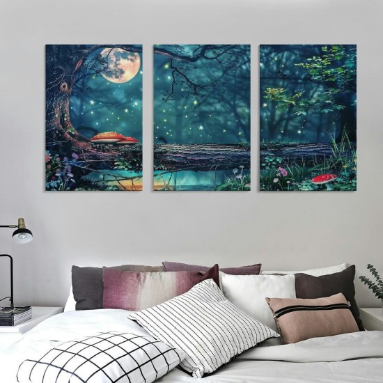 Shangniulu Lake Water Pictures Canvas Wall Art for Living room Bedroom Wall Decor,Tree Wall Art Print Paitnings for home Decor,Morden Artwork Dream Picture Moon Canvas Art