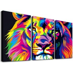 Shangniulu Animal Lion Pictures Wall Decor Art For Bedroom,Colorful Lion Canvas Wall Art Paintings for Living Room,Artwork Stretched and Ready to Hang