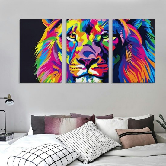 Shangniulu Animal Lion Pictures Wall Decor Art For Bedroom,Colorful Lion Canvas Wall Art Paintings for Living Room,Artwork Stretched and Ready to Hang