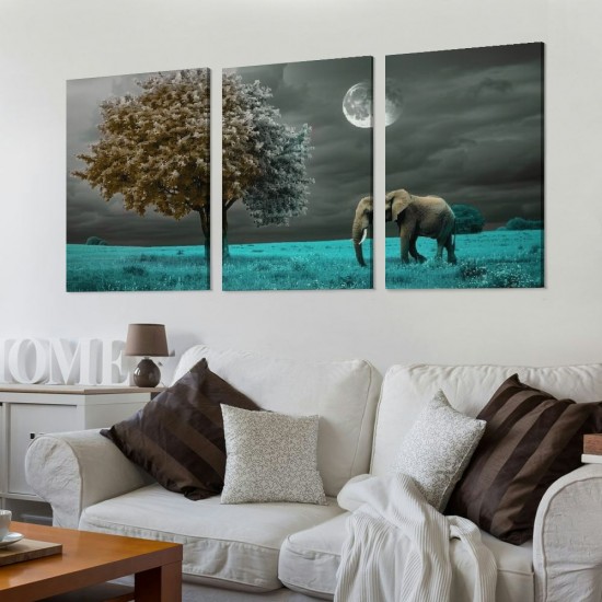 Shangniulu Canvas Wall Art Moon and Tree Picture Prints Paintings for Living Room Home Decor Black and White Background Animal Elephant Landscape for Bedroom Wall Decoration Natural Artwork