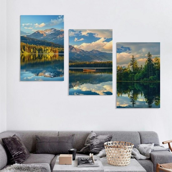 Shangniulu Landscape Canvas Wall Art for Living Room Bedroom Office Large Nature Forest Lake Ship Scenery Wall Art Kitchen Pictures Modern Wall Decor Mural Paintings Artwork