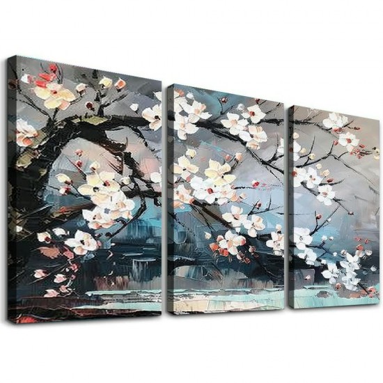 Shangniulu Flowers Canvas Wall Art Plum Tree Blossom Canvas Artwork Landscape Pictures Cherry Canvas Painting Floral Large Framed for Living Room Bedroom Bathroom Office Home Decor