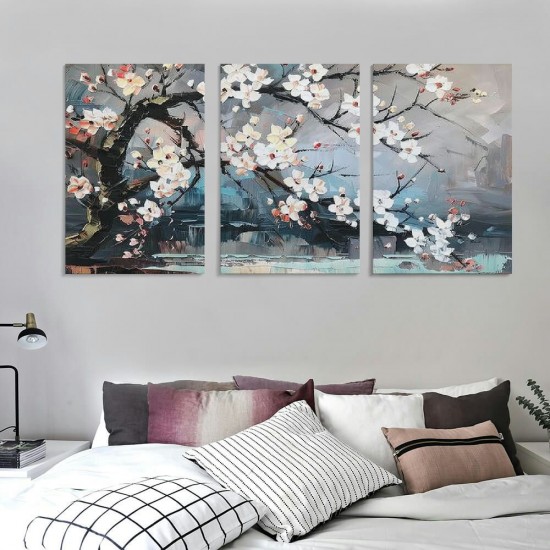 Shangniulu Flowers Canvas Wall Art Plum Tree Blossom Canvas Artwork Landscape Pictures Cherry Canvas Painting Floral Large Framed for Living Room Bedroom Bathroom Office Home Decor