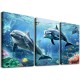 Shangniulu Living room wall decoration canvas wall art bedroom wall decoration artwork ocean theme dolphin mural undersea scenery picture stretched and framed modern home decoration