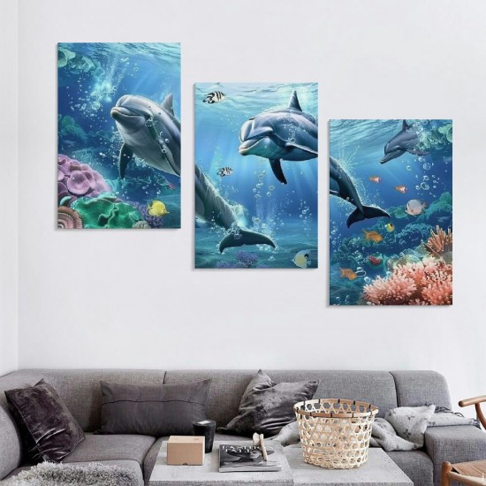 Shangniulu Living room wall decoration canvas wall art bedroom wall decoration artwork ocean theme dolphin mural undersea scenery picture stretched and framed modern home decoration